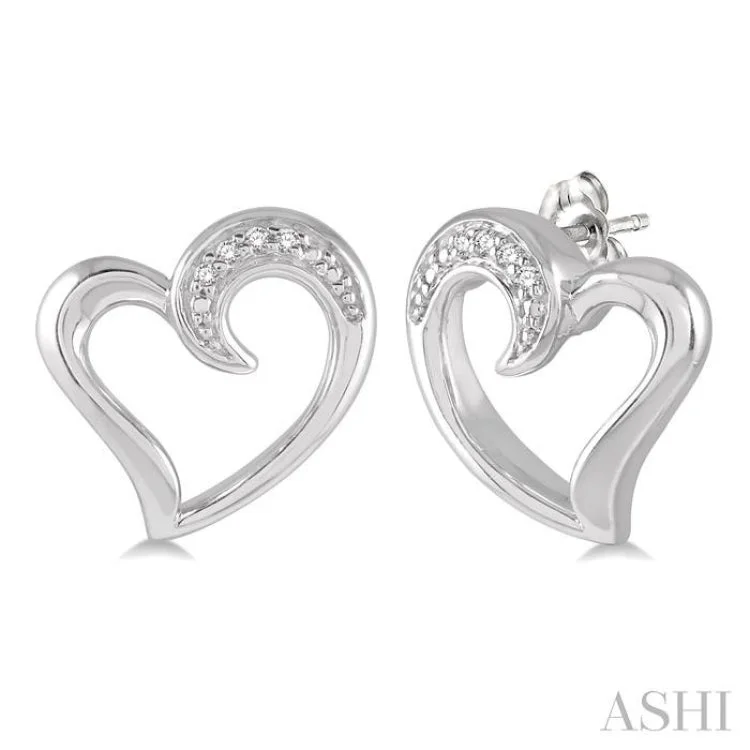 Women’s lightweight earrings-1/50 Ctw Hollow Center Heart Charm Round Cut Diamond Earring in Sterling Silver