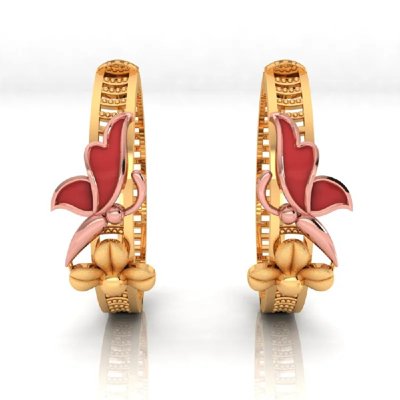 Women’s crystal earrings-18k Gold Earrings With Yellow Gold Coloured Butterfly Sitting On A Flower Design