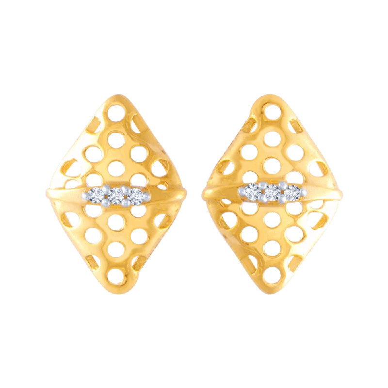 Women’s statement earrings-14KT (585) Yellow Gold And American Diamond Stud Earrings For Women