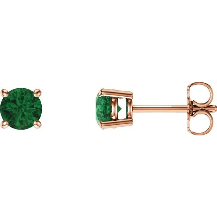 Women’s elegant earrings-14K Rose 5 mm Lab-Grown Emerald Stud Earrings