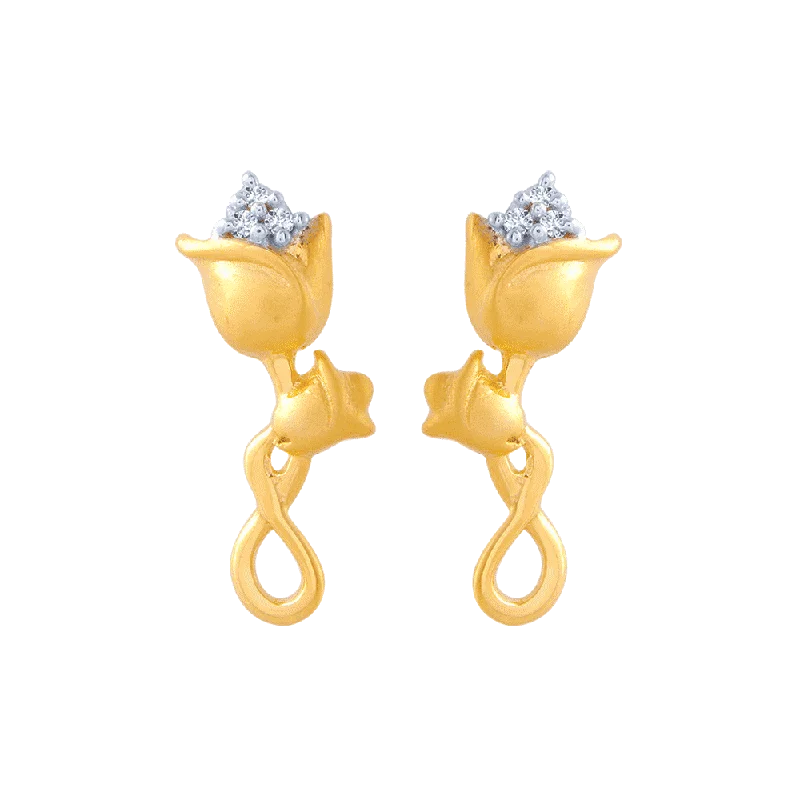 Women’s artistic earrings-14KT (585) Yellow Gold And American Diamond Stud Earrings For Women