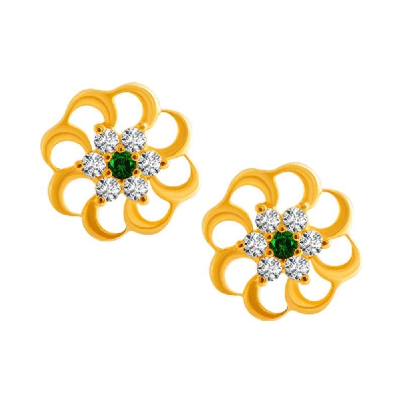 Women’s turquoise earrings-22KT Yellow Gold And American Diamond Stud Earrings For Women