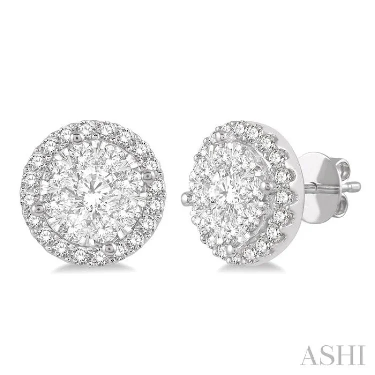 Women’s artistic earrings-1 Ctw Lovebright Round Cut Diamond Stud Earrings in 14K White Gold