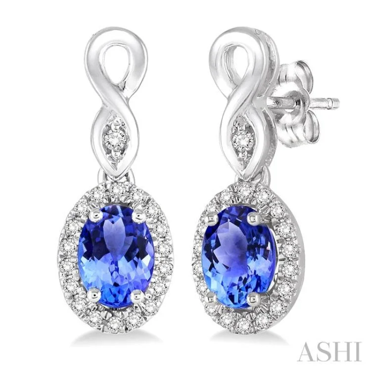 Women’s hoop earrings-5x3 MM Oval Cut Tanzanite and 1/6 Ctw Round Cut Diamond Earrings in 10K White Gold