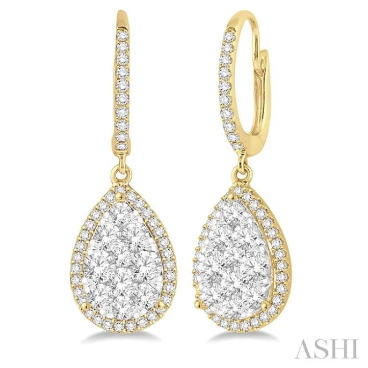 Women’s gold drop earrings-2 Ctw Pear Shape Diamond Lovebright Earrings in 14K Yellow and White Gold