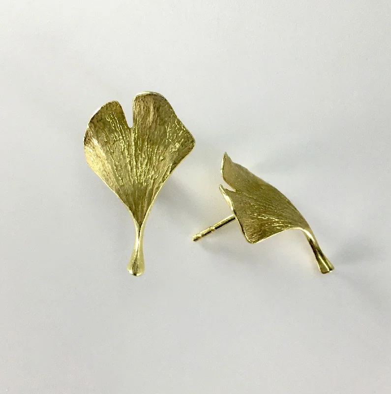 Women’s luxury gold earrings-John Iversen 18k Baby Ginkgo Leaf Earrings