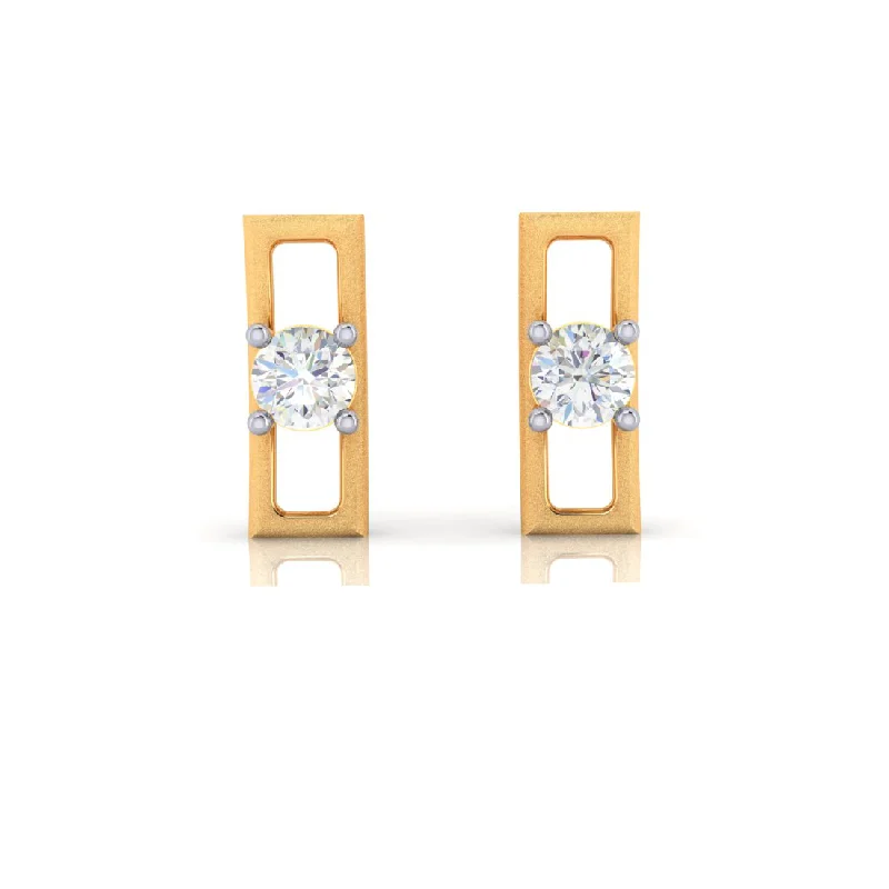 Women’s personalized earrings-14k Rectangular Shape American Diamond And Gold Earrings With American Diamond Studs