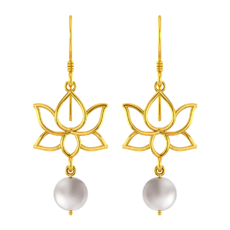 Women’s turquoise earrings-18k Gold Earrings With A Lotus Design And A Pearl