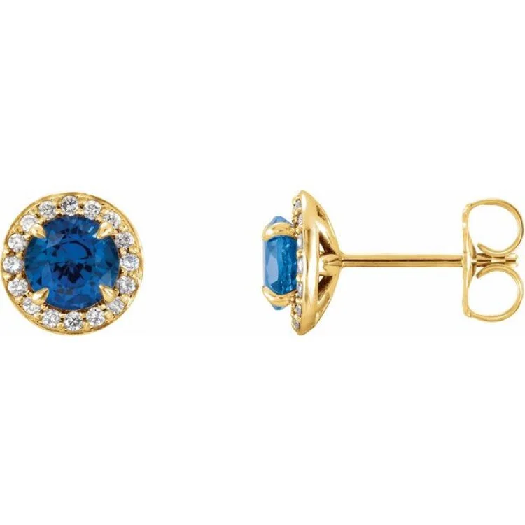 Women’s small hoop earrings-14K Yellow 5 mm Lab-Grown Blue Sapphire & 1/8 CTW Natural Diamond Earrings