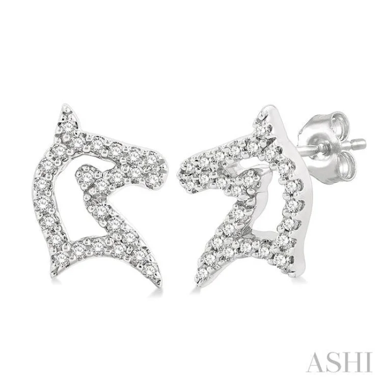 Women’s drop earrings-1/6 ctw Petite Horse Head Round Cut Diamond Fashion Stud Earring in 10K White Gold