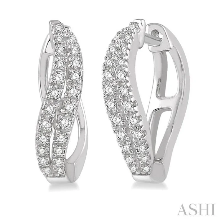 Women’s statement drop earrings-1/4 Ctw Curved Leaf Round Cut Diamond Hoop Earrings in 10K White Gold