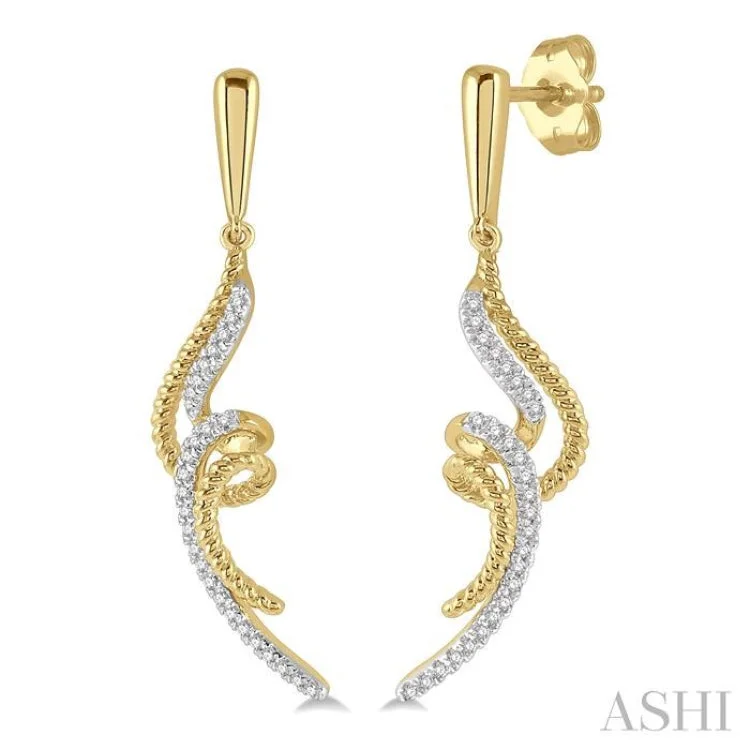 Women’s stud earrings-1/6 Ctw Twin Twirl Round Cut Diamond Fashion Earring in 10K Yellow Gold