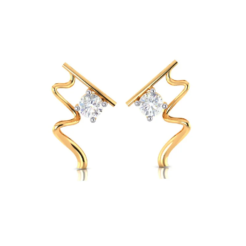 Women’s diamond earrings-14k Wave Style Gold Earrings With American Diamonds