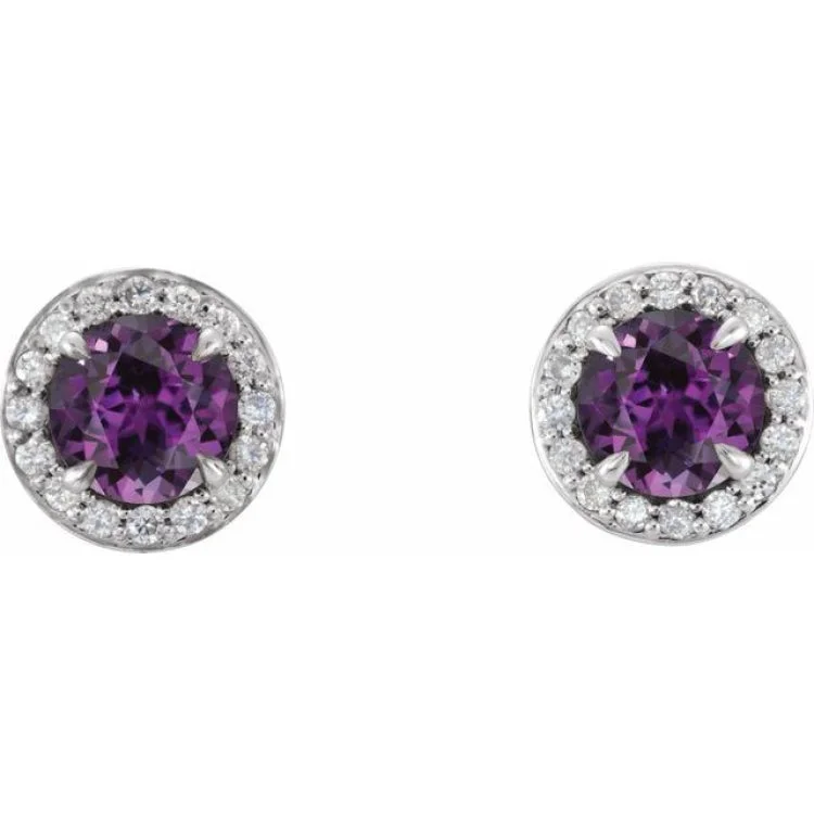 Women’s gemstone earrings-14K White 5 mm Lab-Grown Alexandrite & 1/8 CTW Natural Diamond Earrings