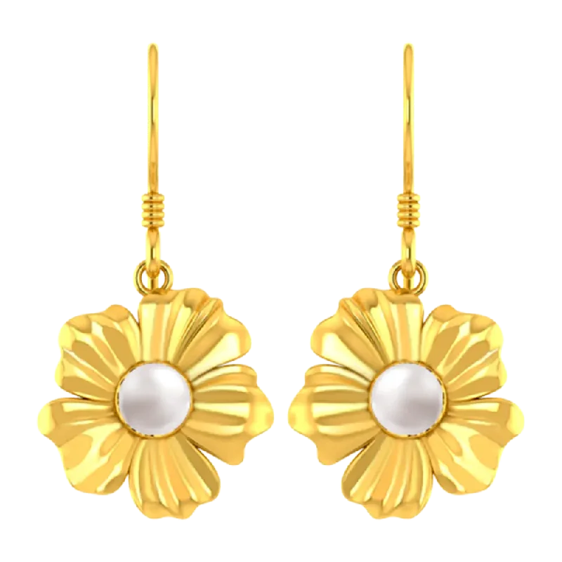 Women’s platinum earrings-18k Gold Earrings With A Five-petal Floral Design And A Pearl Centre