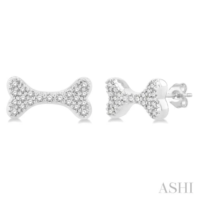 Women’s stud earrings-1/6 Ctw Dog Bone Petite Round Cut Diamond Fashion Stud Earring in 10K White Gold