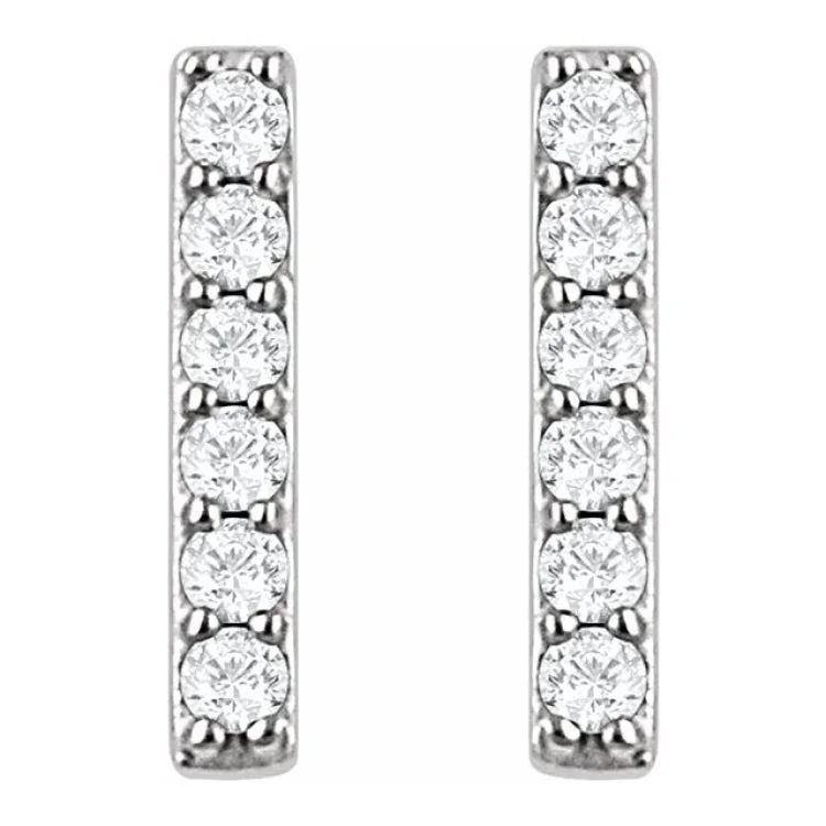 Women’s minimalistic silver earrings-Platinum 1/10 CTW Natural Diamond Bar Earrings