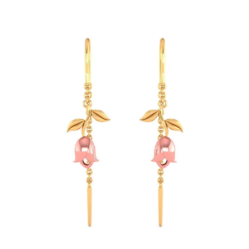 Women’s luxury gold earrings-18k Yellow With Leafy Style Gold Earrings