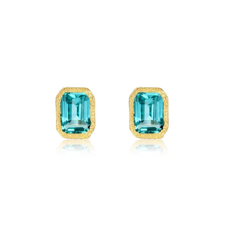 Women’s opal earrings-Fancy Lab-Grown Sapphire Solitaire Stud Earrings