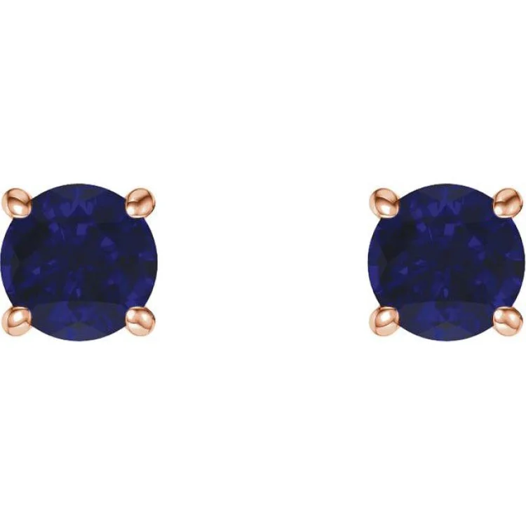 Women’s vintage diamond earrings-14K Rose 5 mm Lab-Grown Blue Sapphire Stud Earrings