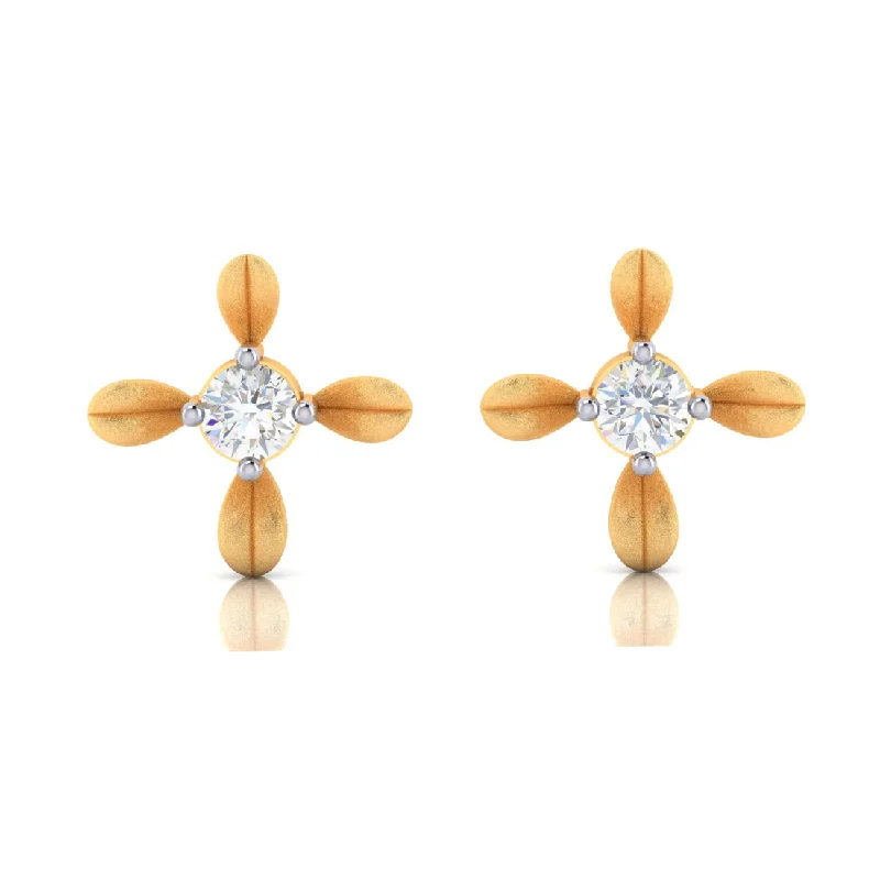 Women’s luxury earrings-14k Gold Earrings With 4 Petal Floral Designed And American Diamond