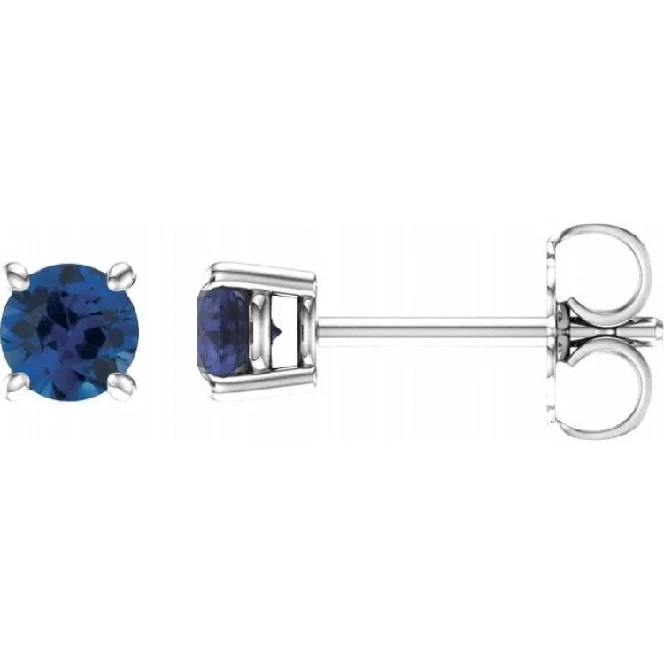 Women’s gemstone stud earrings-14K White 4 mm Lab-Grown Blue Sapphire Stud Earrings