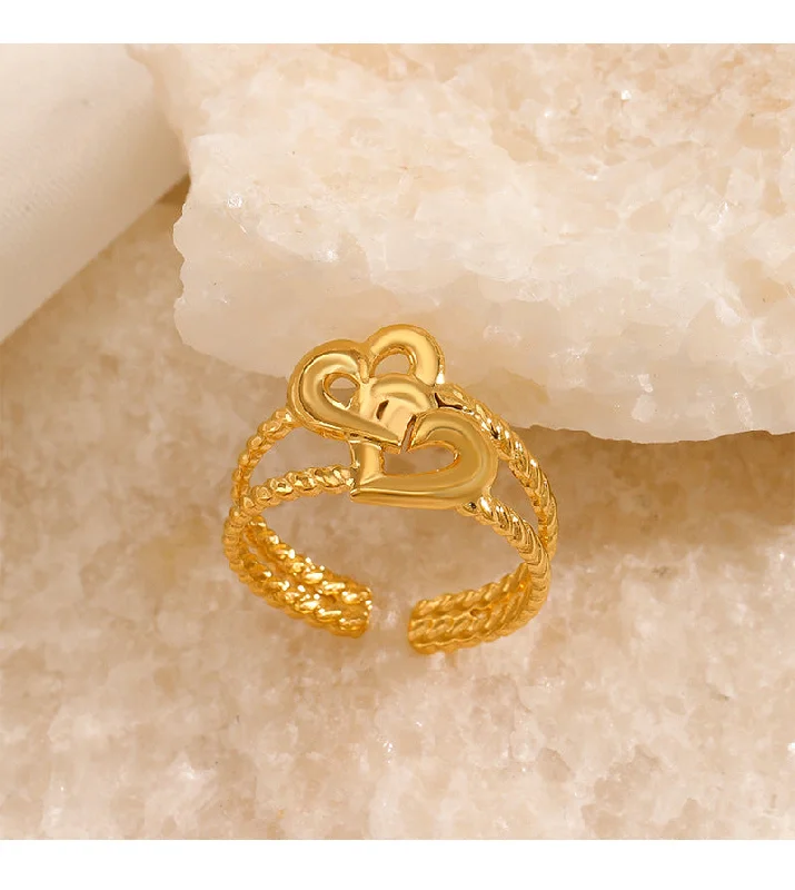 Women’s luxury diamond rings-Sweet Heart Shape Stainless Steel Plating Open Rings