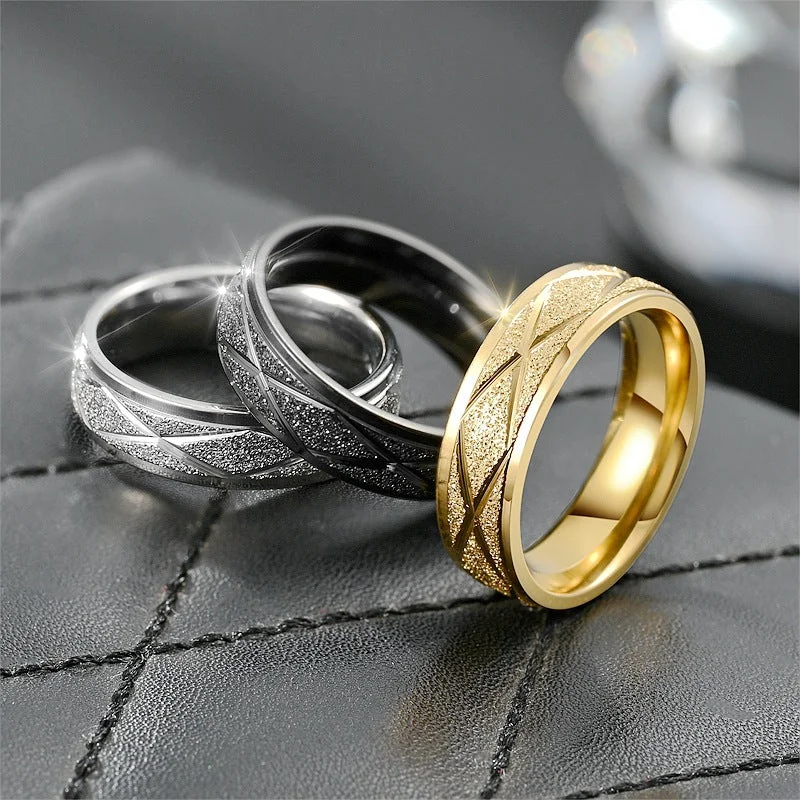 Women’s solid gold rings-Simple Style Round Rhombus Titanium Steel Criss Cross Plating 18k Gold Plated Wide Band Rings