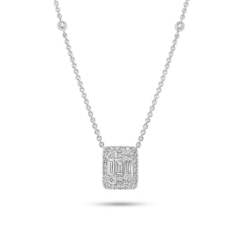 Women’s floral necklaces-Emerald-Cut Diamond Illusion Pendant Necklace