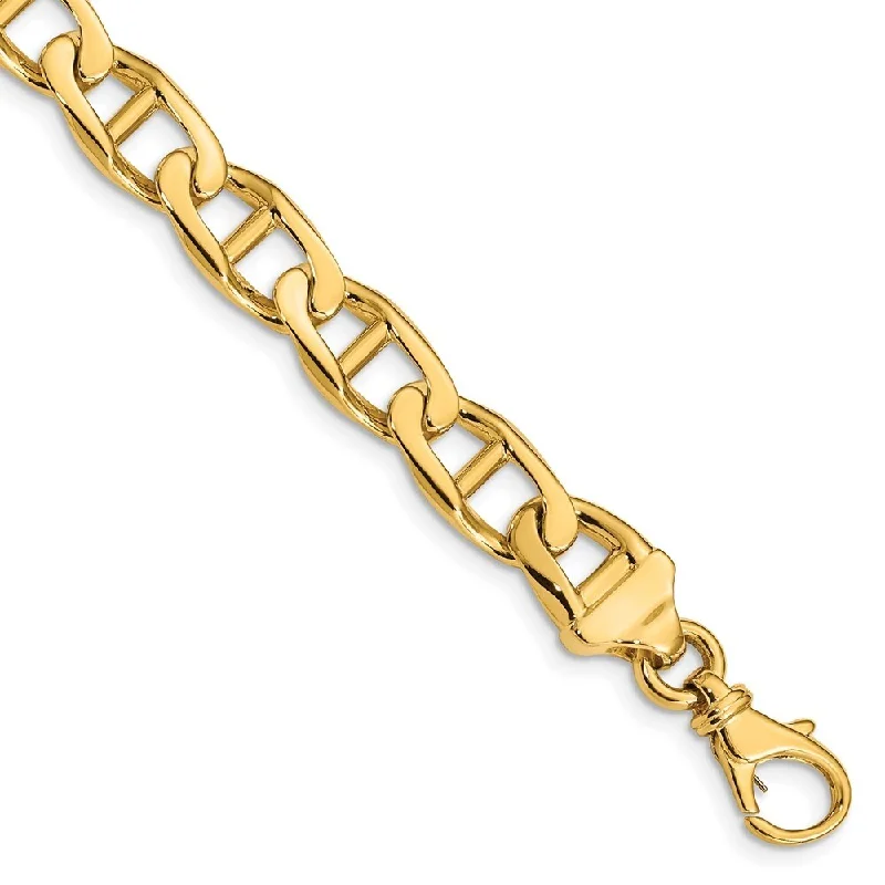 Women’s unique bangles-14k Yellow Gold 9mm Hand-polished Anchor Link Bracelet, 8"