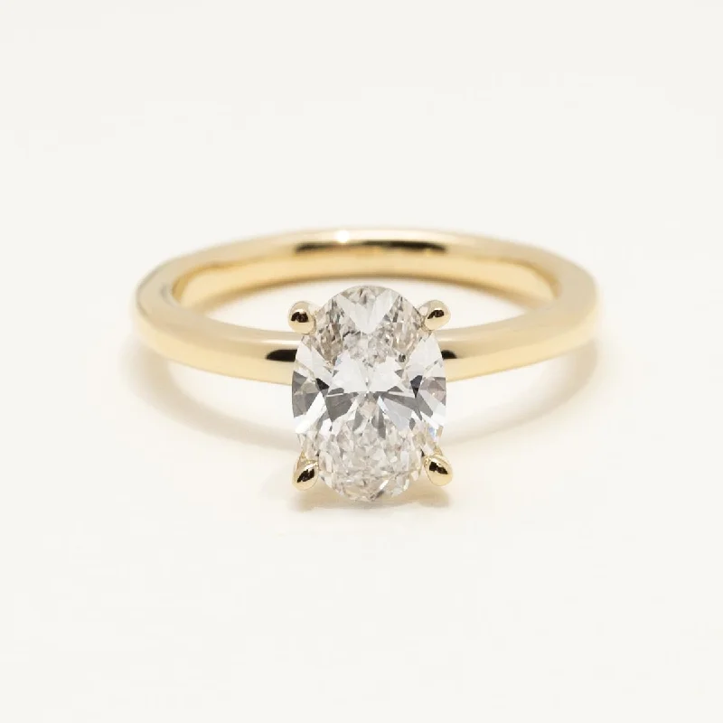 Women’s diamond halo engagement rings-Lab Grown Oval Diamond Solitaire Engagement Ring in 14kt Yellow Gold (1 1/2ct)