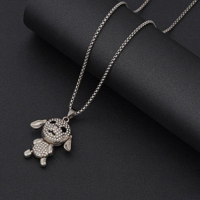 Spot Drill Long-Eared Dog Titanium Steel Necklace 70cm