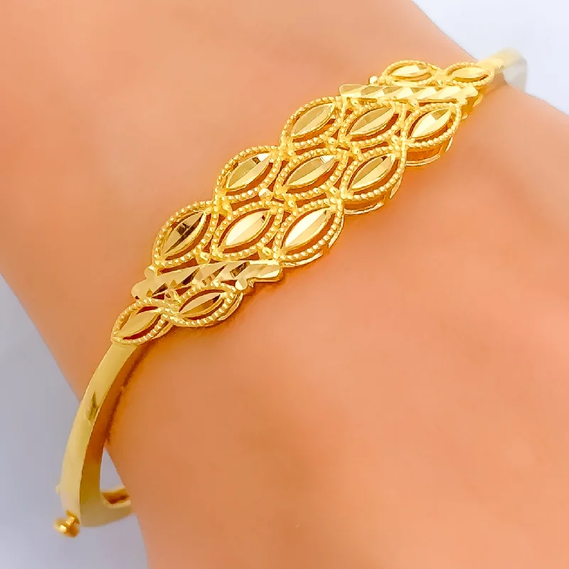 Women’s silver bracelets-Eclectic Cluster Leaf 22k Gold Bangle Bracelet