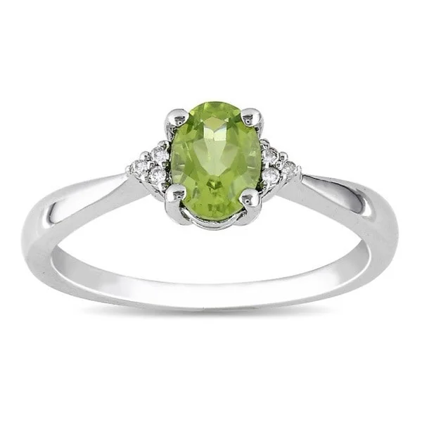 Women’s gemstone cluster rings-Miadora Sterling Silver Oval Peridot and Diamond-accented Ring