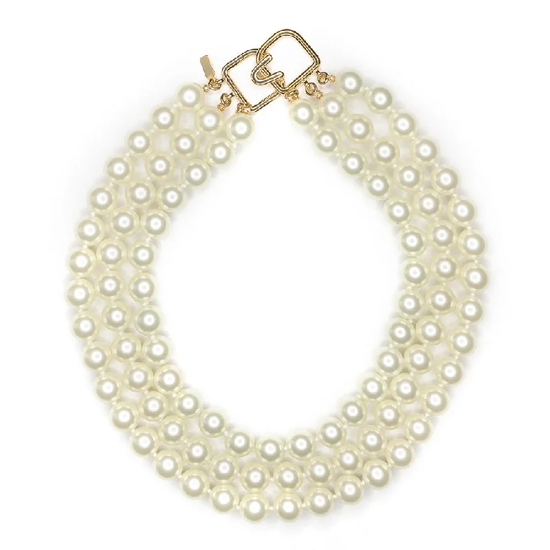 Women’s crystal pendant necklaces-3 Row Pearl Necklace With Gold Clasp