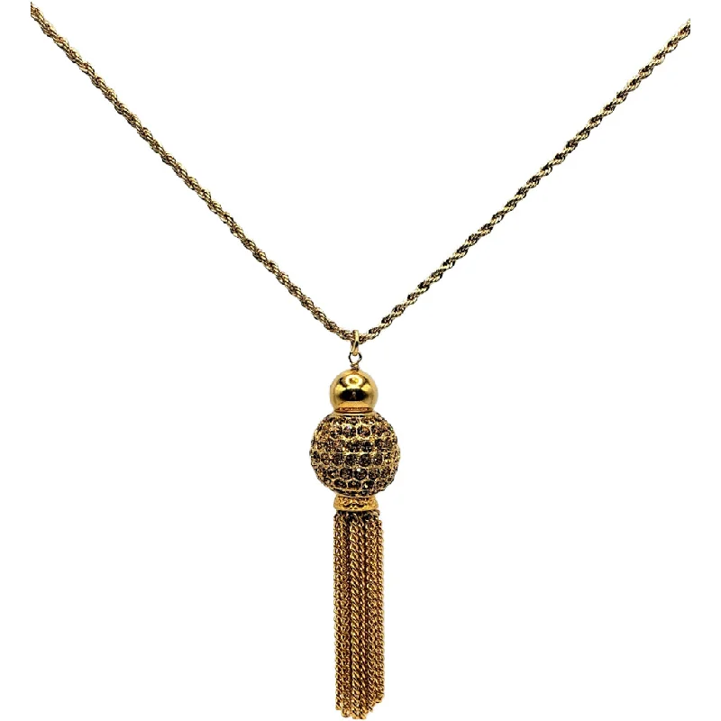 Women’s personalized gold necklaces-Vintage Gold with Topaz Disco Ball Tassel Necklace