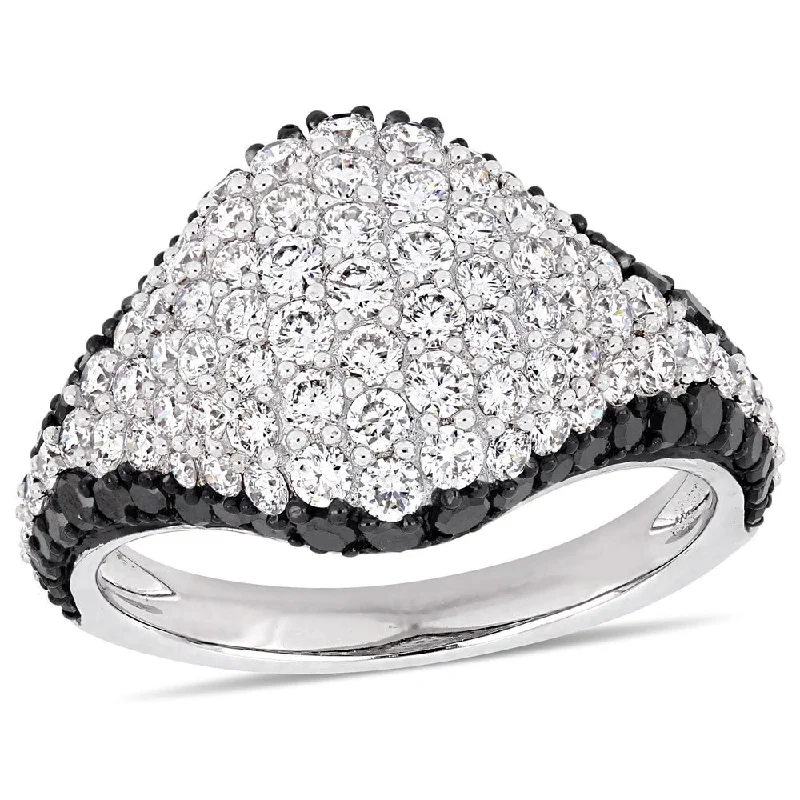 Women’s gold engagement rings-Miadora 14k White Gold with Black Rhodium 2-1/10ct TDW Black & White Diamond Cluster Ring