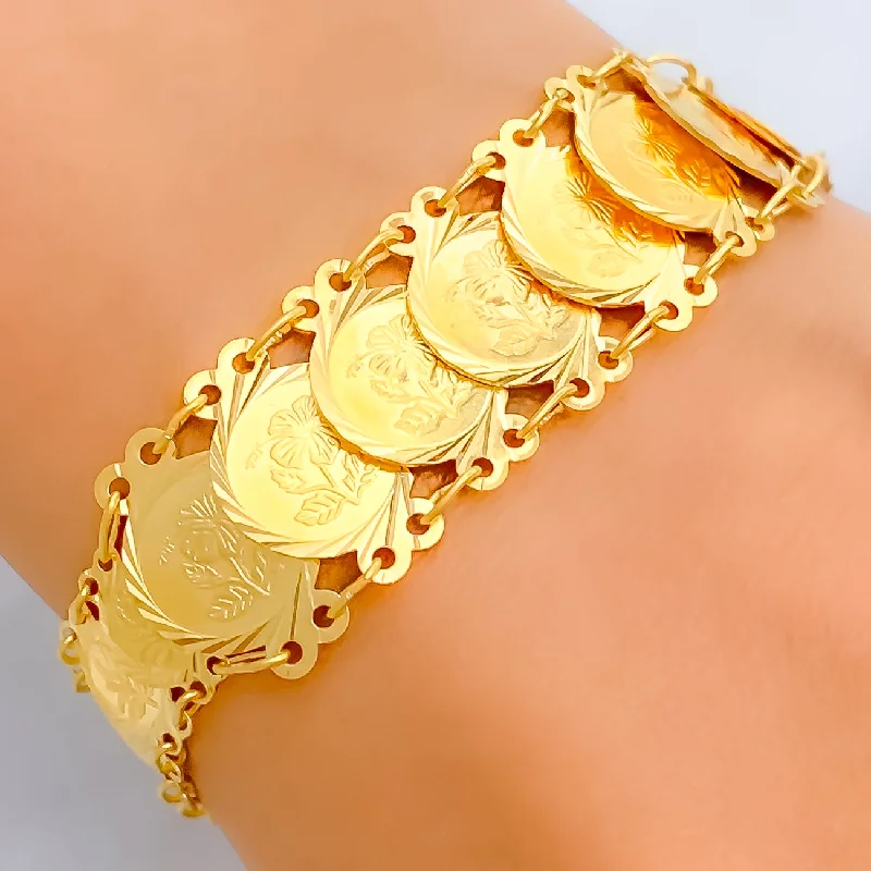 Women’s custom name bracelets-Luminous Polished 21k Gold Coin Bracelet