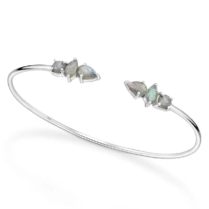 Women’s stackable bangles-Sterling Silver Labradorite Geometric Cuff Bracelet