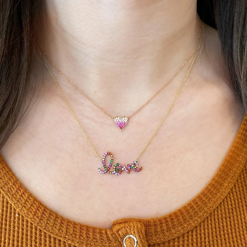 Women’s opal necklaces-Sapphire Gradient Mini Pink Diamond Heart Pendant Necklace