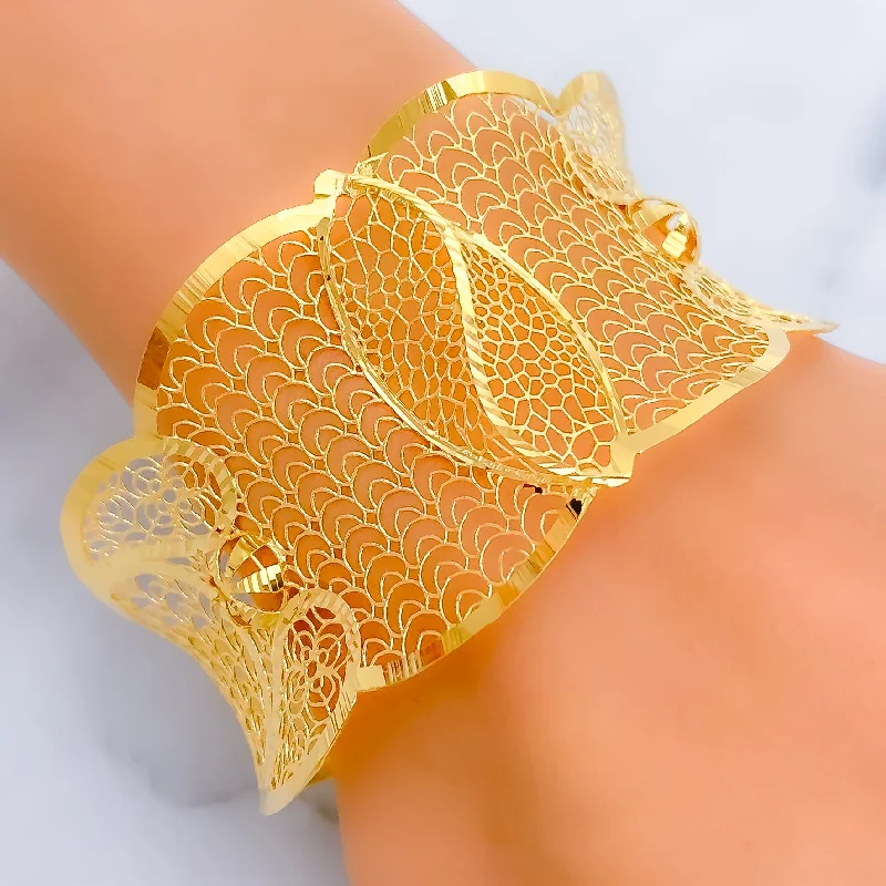 Women’s stackable bangles-Imperial Netted Marquise 21K Gold Bangle Bracelet