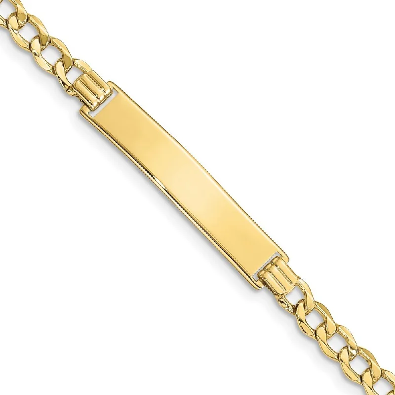 Women’s cuff bangles-10k Yellow Gold Semi-solid Curb Link ID Bracelet, 7" (W-6.63mm)