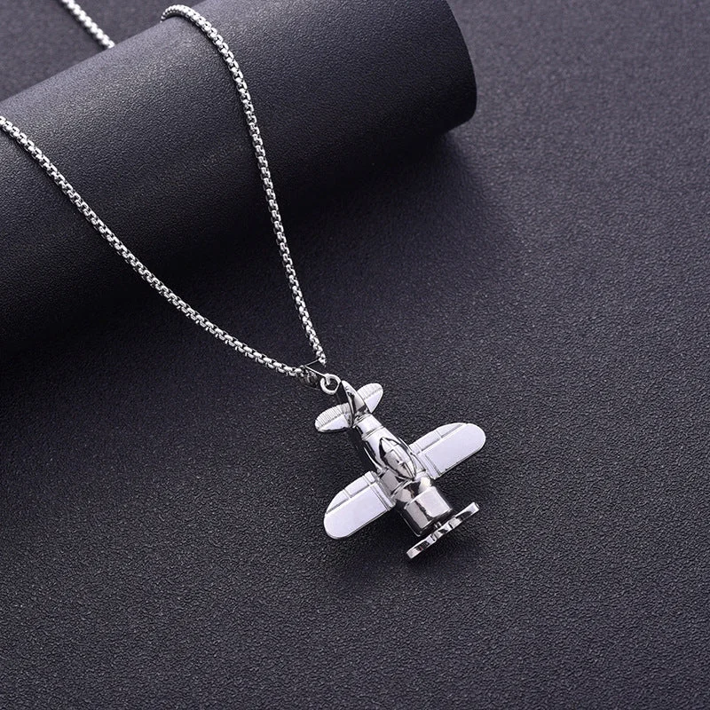 Propeller Aircraft Titanium Steel Necklace 70cm