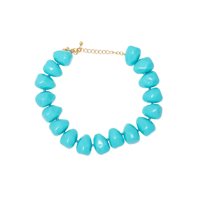 Women’s luxury diamond necklaces-Turquoise Pebble Hand Knotted Necklace