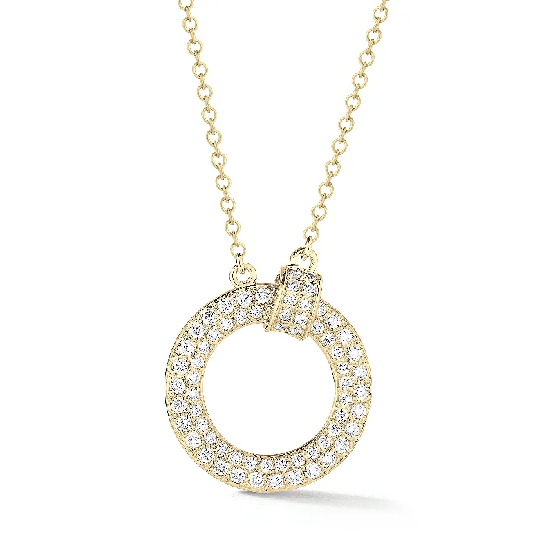 Women’s choker necklaces-Pave Diamond Open Circle Link Pendant