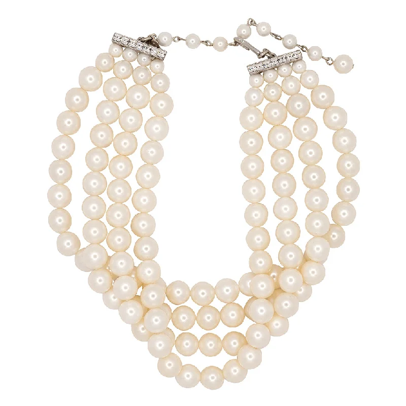 Women’s long pendant necklaces-4 Row White Shell Pearl Necklace