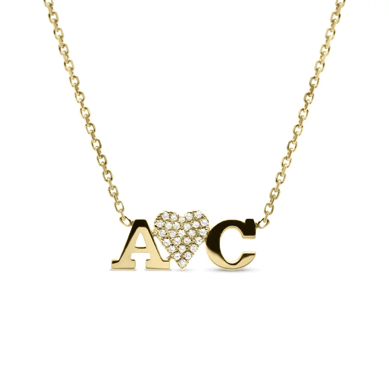 Women’s sterling silver necklaces-Diamond Initials Love Pendant Necklace