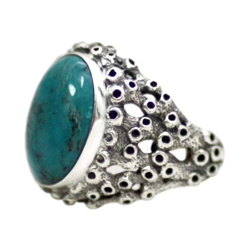 Women’s silver rings-Handmade Men's Sterling Silver 'Living Coral' Turquoise Ring (Indonesia)