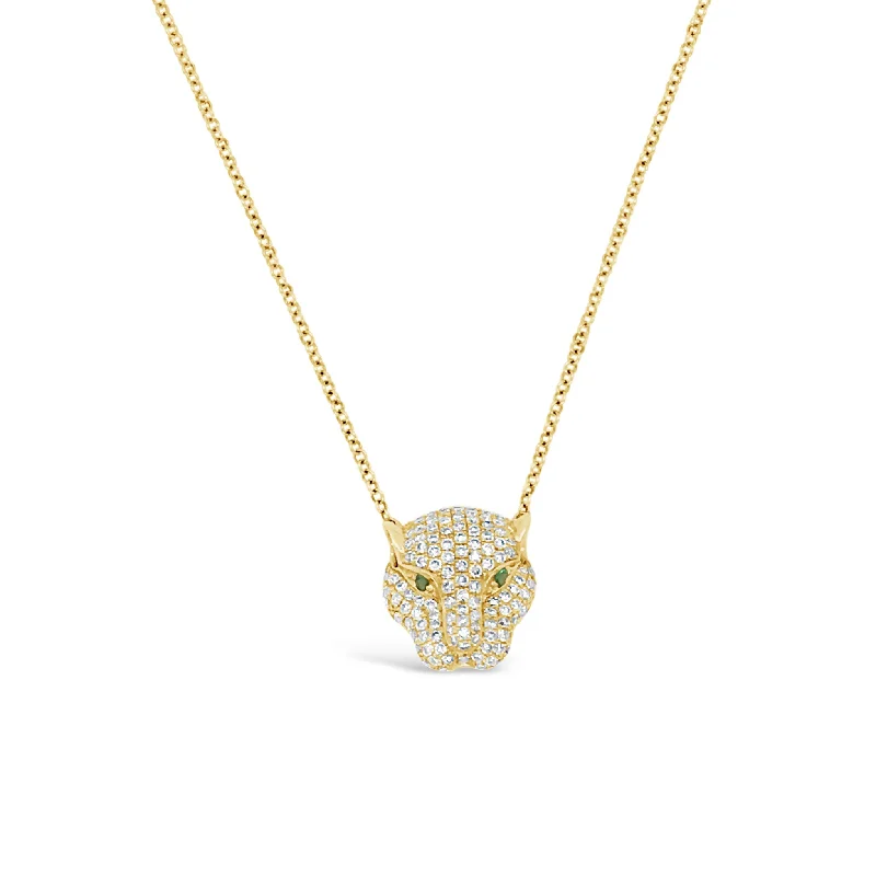 Women’s gold necklaces-Diamond & Emerald Tiger Pendant Necklace