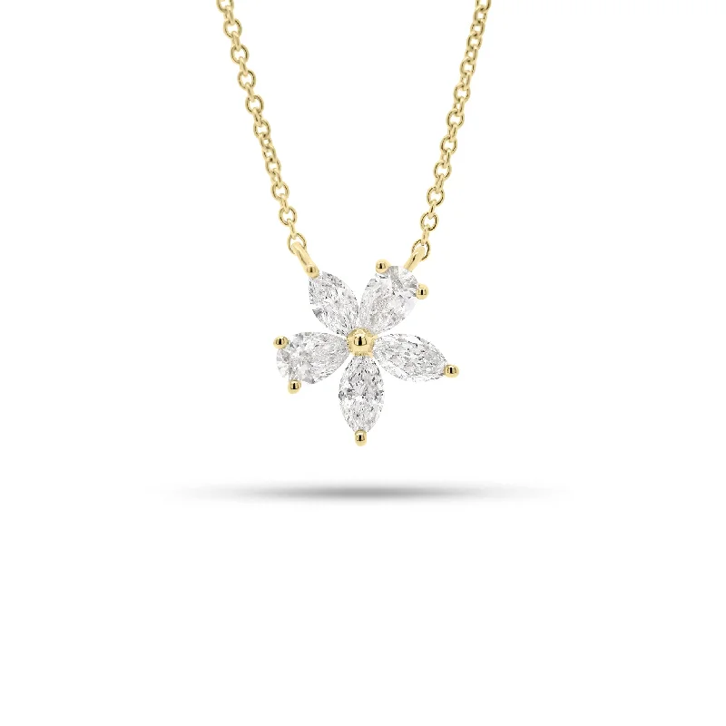 Women’s wedding necklaces-Pear & Marquise-Shaped Diamond Flower Pendant Necklace